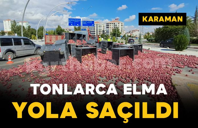 Karaman'da elma yüklü kamyonetin kasasındaki tonlarca elma yola saçıldı