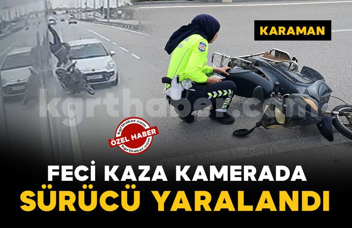 Karaman'da otomobilin çarptığı elektrikli bisiklet sürücüsü servise çarparak yaralandı: Kaza anı kamerada