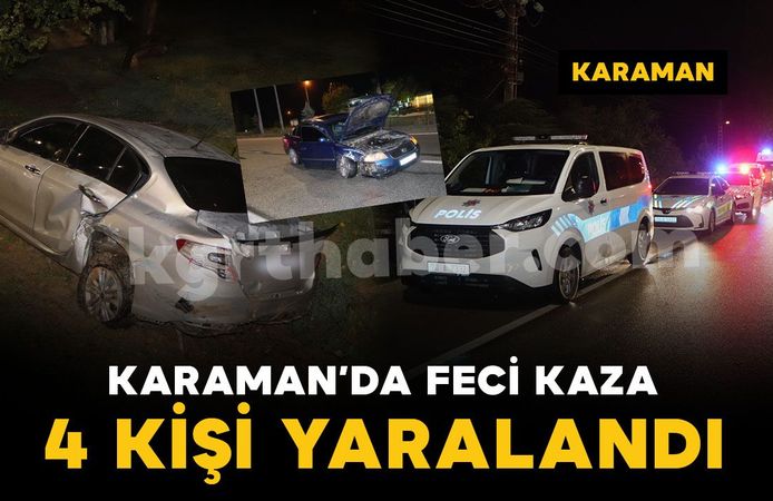 Karaman’da çarpışan otomobillerden biri bahçeye uçtu: 4 yaralı