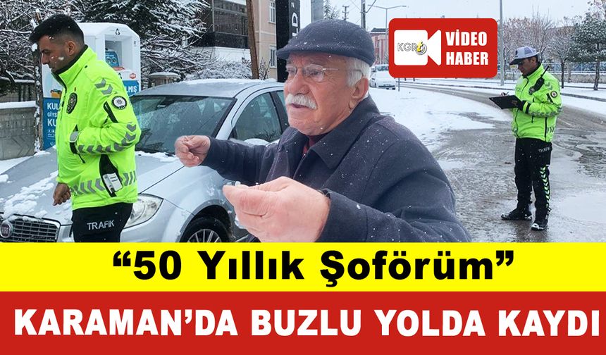 Karaman'da Buzlu Yolda Kayan Otomobil Kaza Yaptı