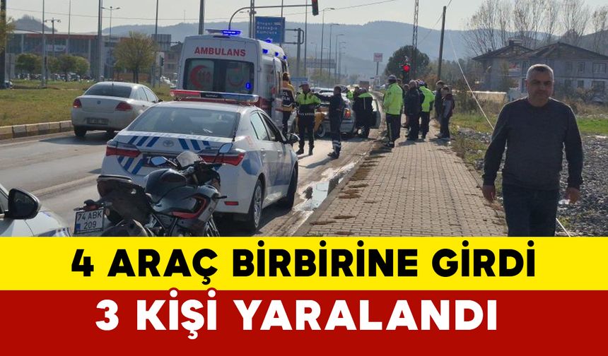 Bartın’da Zincirleme Kaza: 4 Araç Birbirine Girdi, 3 Yaralı