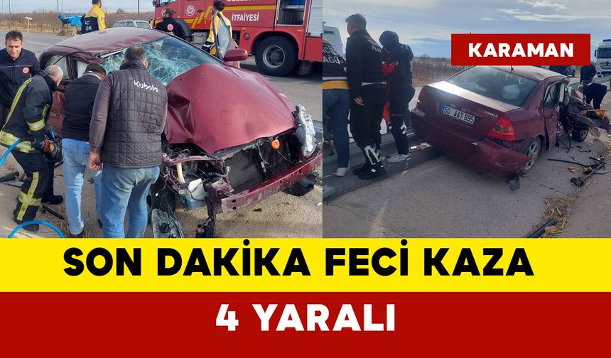 Karaman'da Otomobil Römorka Çarptı: 4 Yaralı