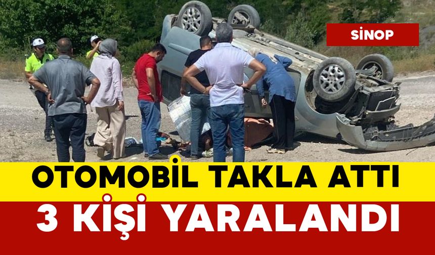 Takla atan otomobildeki 3 kişi yaralandı