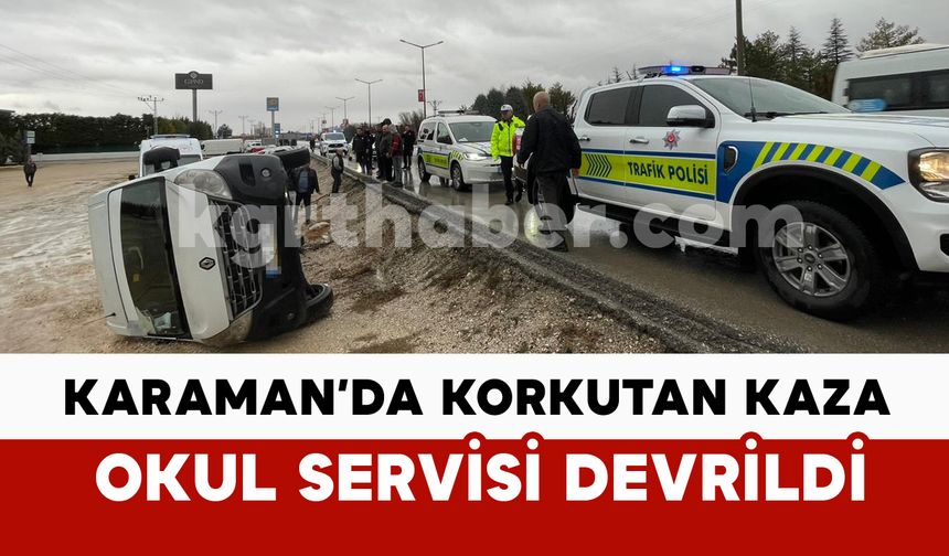 Yağışlı havada kontrolden çıkan okul servisi şarampole devrildi