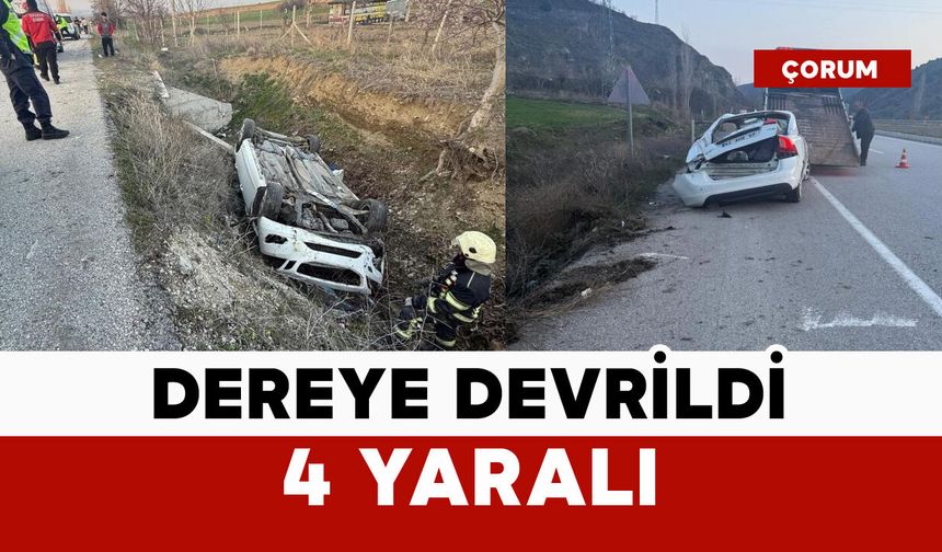 Otomobil dereye devrildi: 4 yaralı