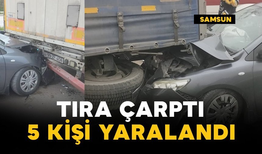 Park halindeki tıra çarpan araçtaki 5 kişi yaralandı