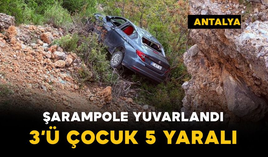 Şarampole yuvarlandı:3'ü çocuk 5 kişi yaralandı