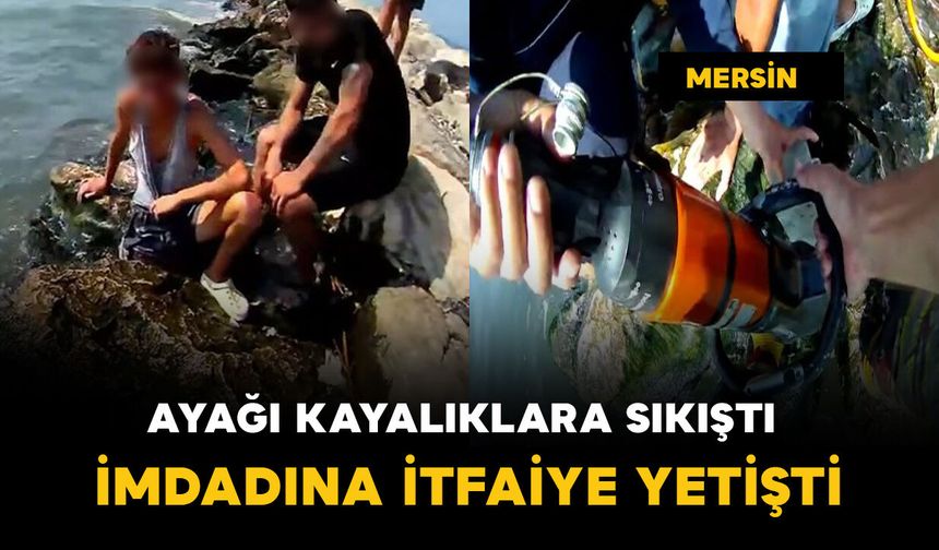 Ayağı kayalıklara sıkıştı: İmdadına itfaiye yetişti
