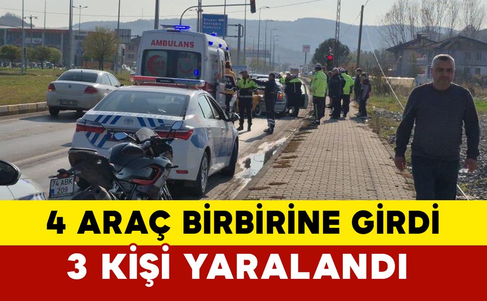 Bartın’da Zincirleme Kaza: 4 Araç Birbirine Girdi, 3 Yaralı