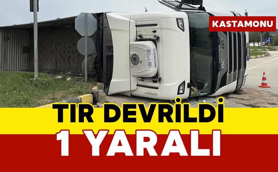 Tır devrildi, sürücüsü yaralandı