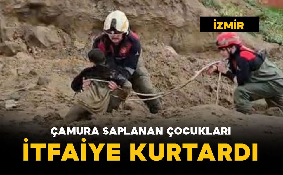Çamura saplanan çocukları itfaiye kurtardı