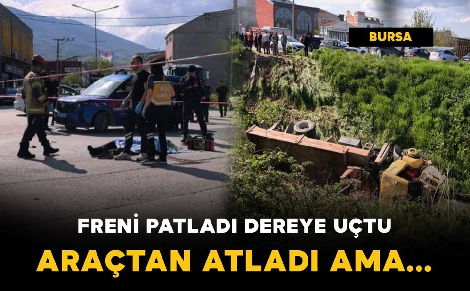 Freni patlayan vinç dereye uçtu: sürücü öldü
