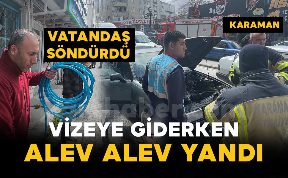 Otomobildeki yangını çevredeki esnaf söndürdü