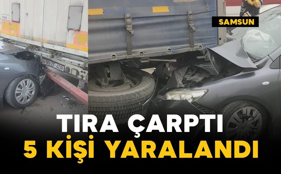 Park halindeki tıra çarpan araçtaki 5 kişi yaralandı