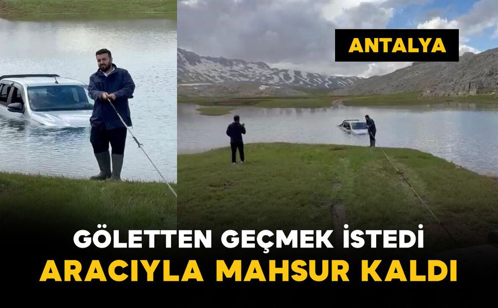 Göletten geçmek isterken mahsur kaldı