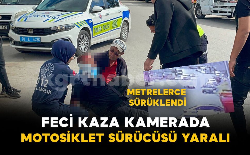 Motosikletin devrilerek sürüklendiği kaza anı kameraya yansıdı