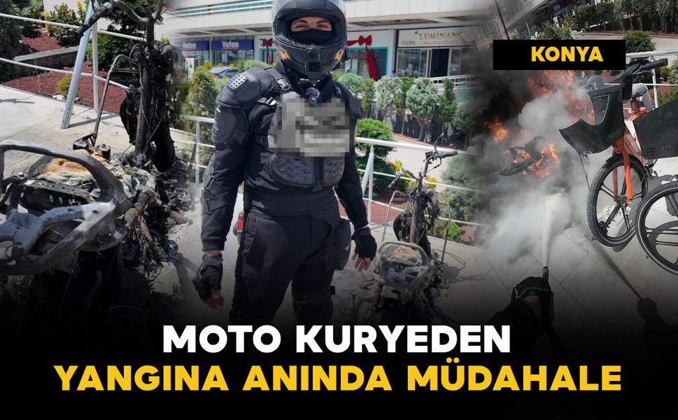 Motosikletli kuryeden yangına anında müdahale