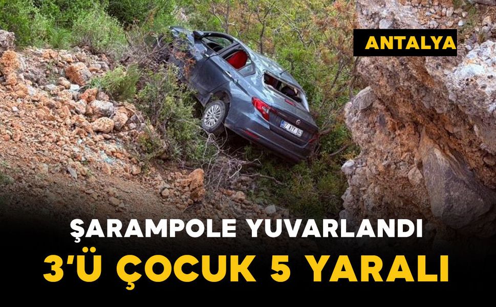 Şarampole yuvarlandı:3'ü çocuk 5 kişi yaralandı
