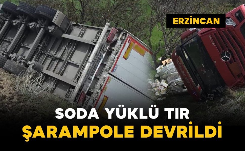 Soda yüklü tır şarampole devrildi