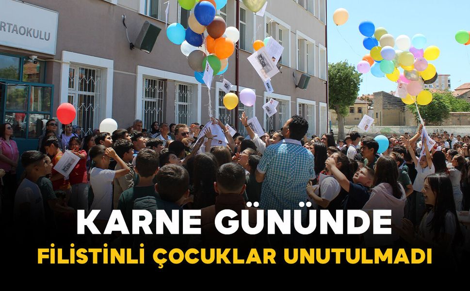 Karnelerini alan öğrenciler Filistinli çocuklar için gökyüzüne balon bıraktı