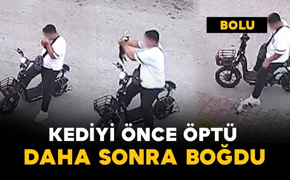 Sokak ortasında yavru kediyi önce öptü, sonra boğdu
