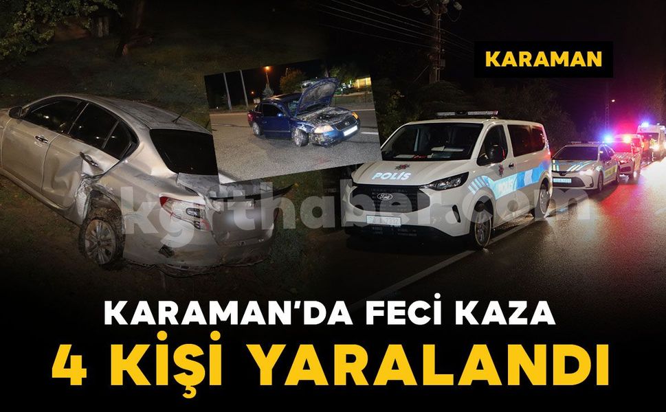 Karaman’da çarpışan otomobillerden biri bahçeye uçtu: 4 yaralı