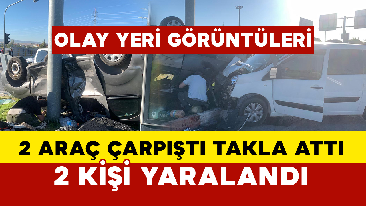 Karaman’da 2 araç çarpıştı 1’i takla attı OLAY YERİ GÖRÜNTÜLERİ