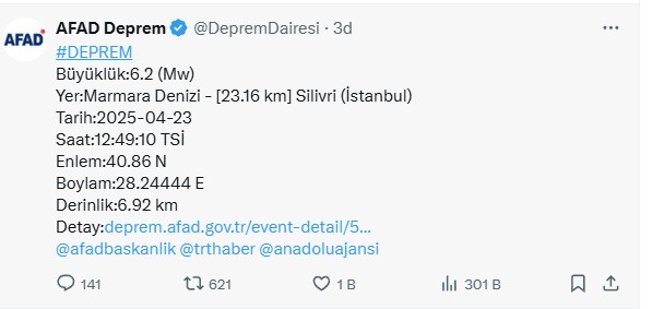 Son Dakika Istanbulda 62 Buyuklugunde Deprem1