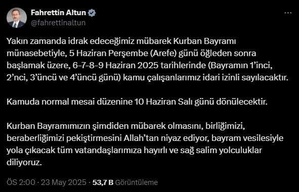 Aciklama Geldi Kurban Bayrami Tatili Kac Gun Olacak-1