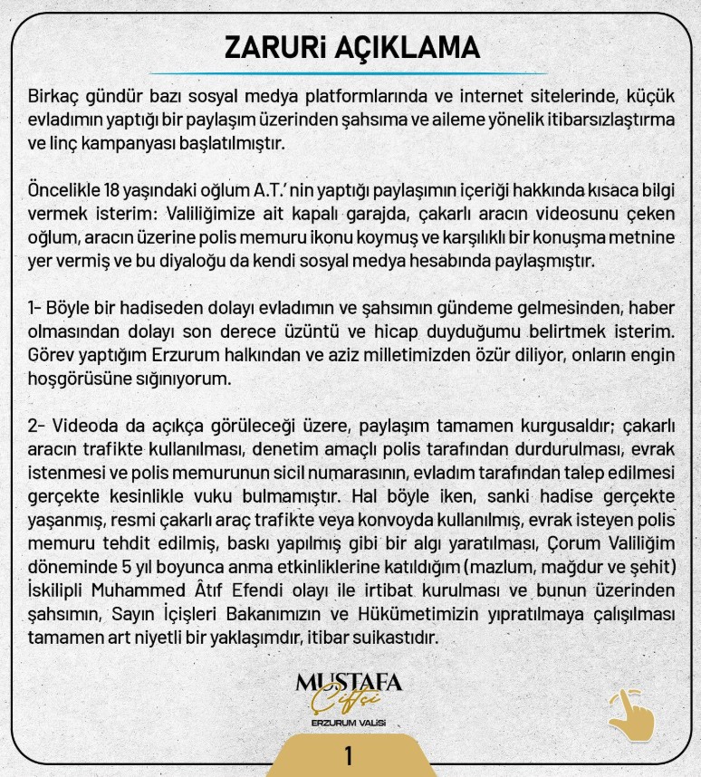 Erzurum Valisi Mustafa Ciftci Oglunun Paylasimlari Icin Ozur Diledi (1)