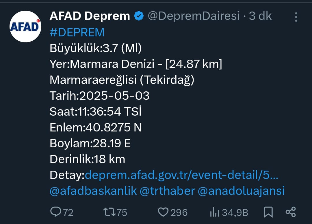 Son Dakika Istanbulda Hissedilen Deprem Oldu 3 Mayis 2025
