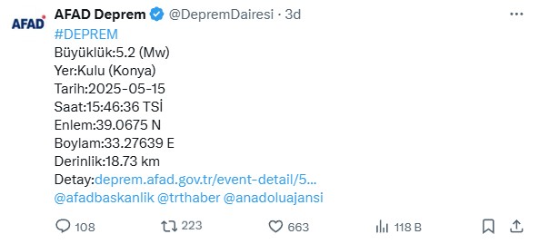 Son Dakika Konyada 52 Buyuklugunde Korkutan Deprem Cevre Illerden Hissedildi