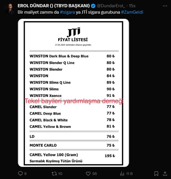 Yeni Zam Sigara Fiyatlari Yukseldi