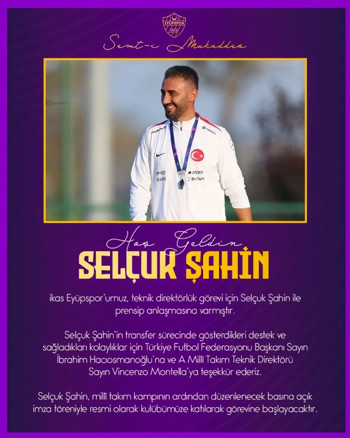 Eyupsporun Yeni Teknik Direktoru Selcuk Sahin Oldu