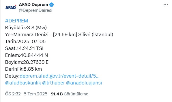 Istanbulda Deprem Oldu Afad Duyurdu
