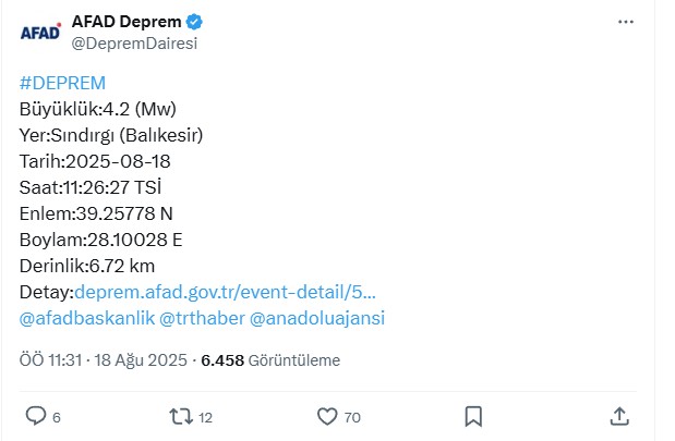 Balikesir Sindirgida 42 Buyuklugunde Deprem1