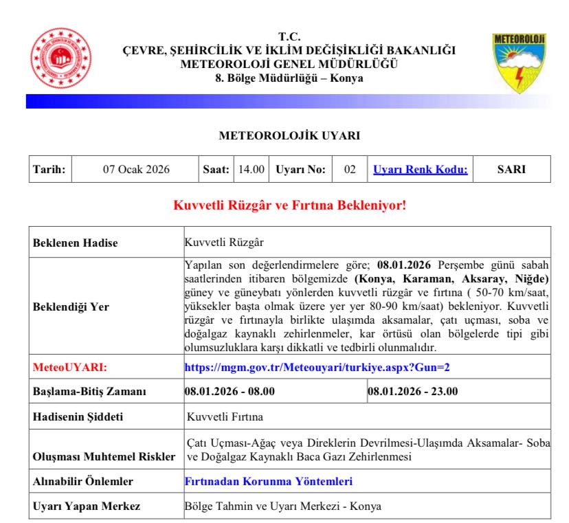 Karaman Icin Meteorolojik Uyari Kuvvetli Ruzgar Ve Firtina Bekleniyor3