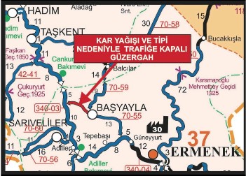 Yogun Kar Yagisi Nedeniyle Basyayla Ermenek Yolu Trafige Kapatildi