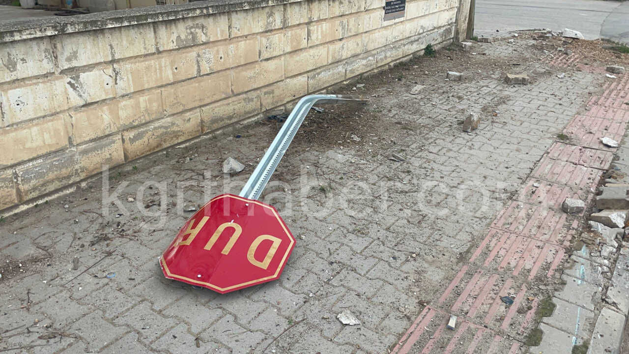 Kontrolden Cikan Otomobil Kaldirimdaki Levhayi Devirdi7