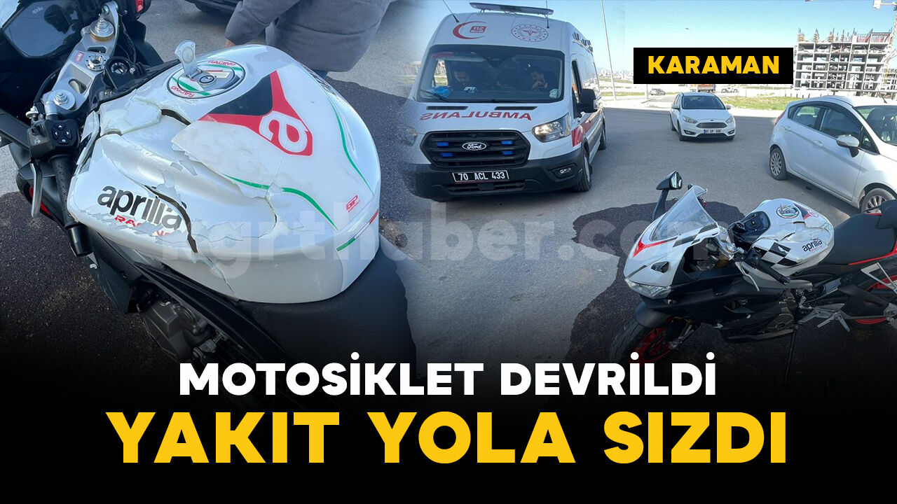 Kontrolden çıkan motosiklet devrildi: yakıt deposundan yola yakıt sızdı