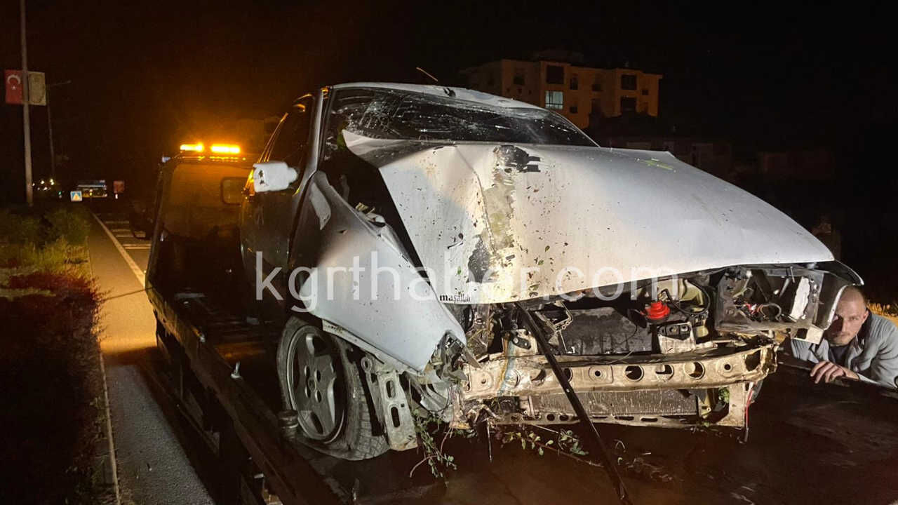 Kontrolden Cikan Otomobil Aydinlatma Diregini Devirdi 1 Yarali5
