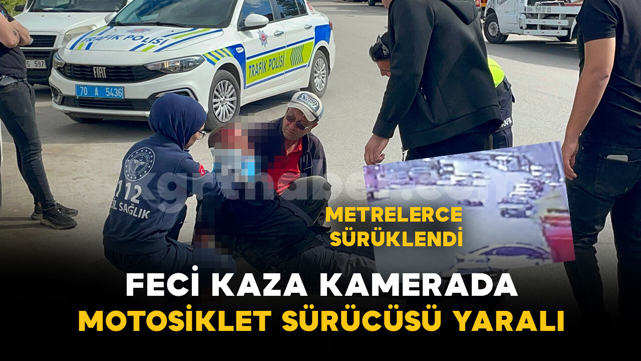 Motosikletin devrilerek sürüklendiği kaza anı kameraya yansıdı