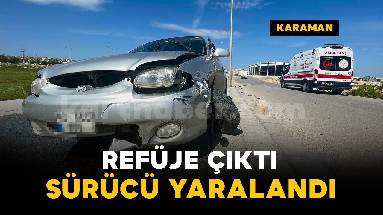 Otomobil refüjdeki beton dubanın üzerinde asılı kaldı: 1 yaralı