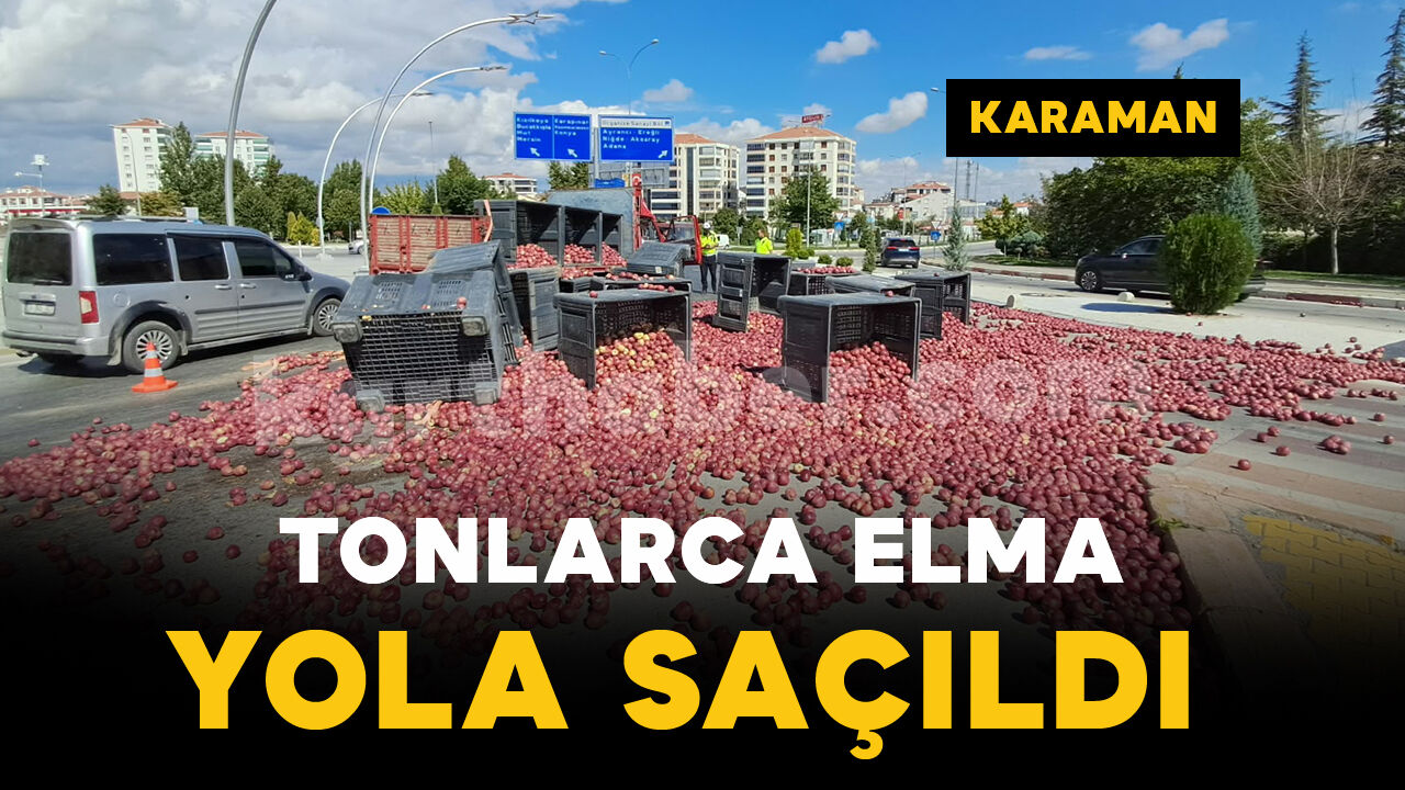 Karaman'da elma yüklü kamyonetin kasasındaki tonlarca elma yola saçıldı