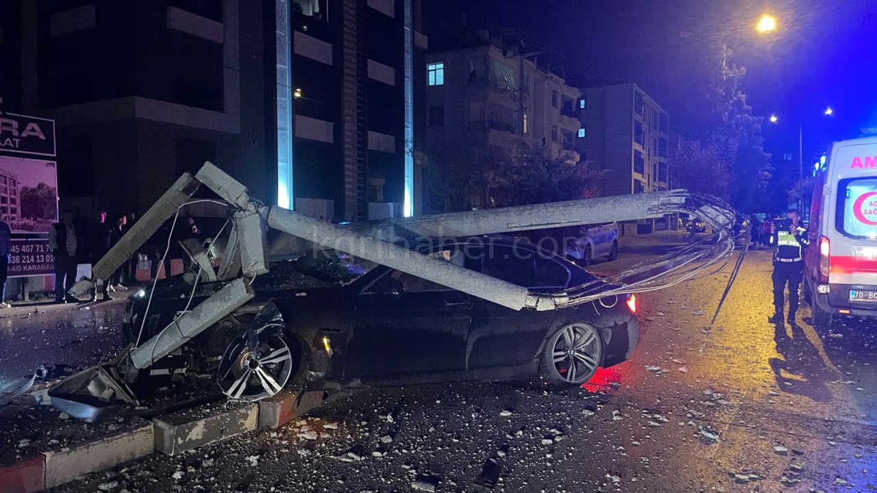 Karamanda Kontrolden Cikan Otomobil Aydinlatma Diregini Devirdi 2 Yarali3