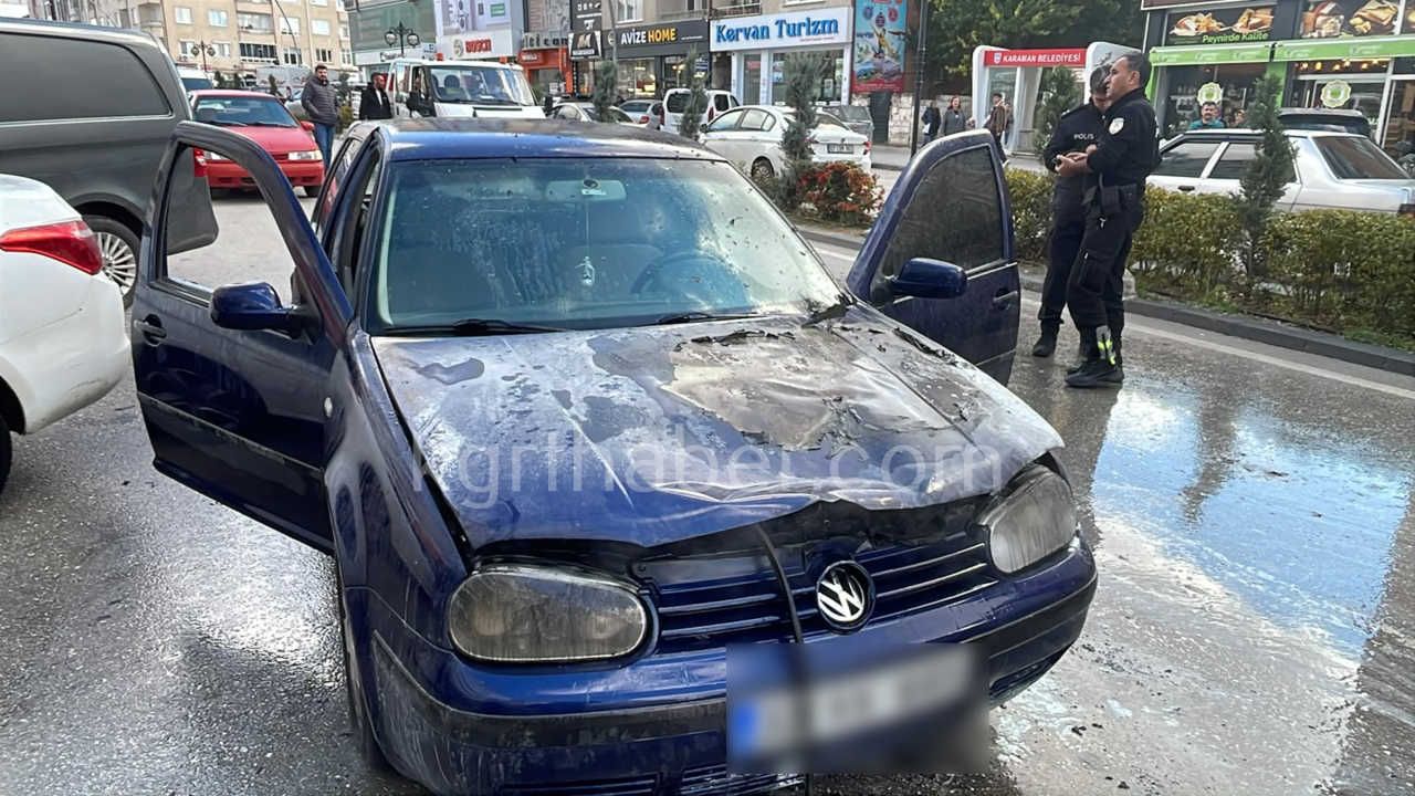 Karamanda Otomobil Sehrin Merkezinde Alev Alev Yandi4