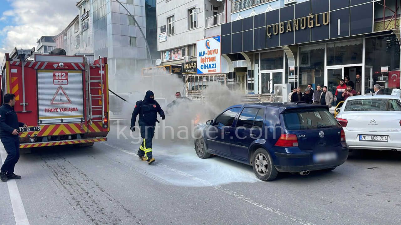 Karamanda Otomobil Sehrin Merkezinde Alev Alev Yandi8